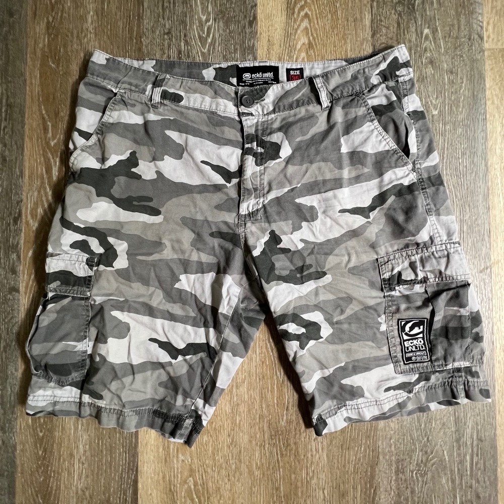 Ecko Unltd Cargo Shorts Mens 36 Gray Camo Streetwear‎ Tactical Utility Skater
